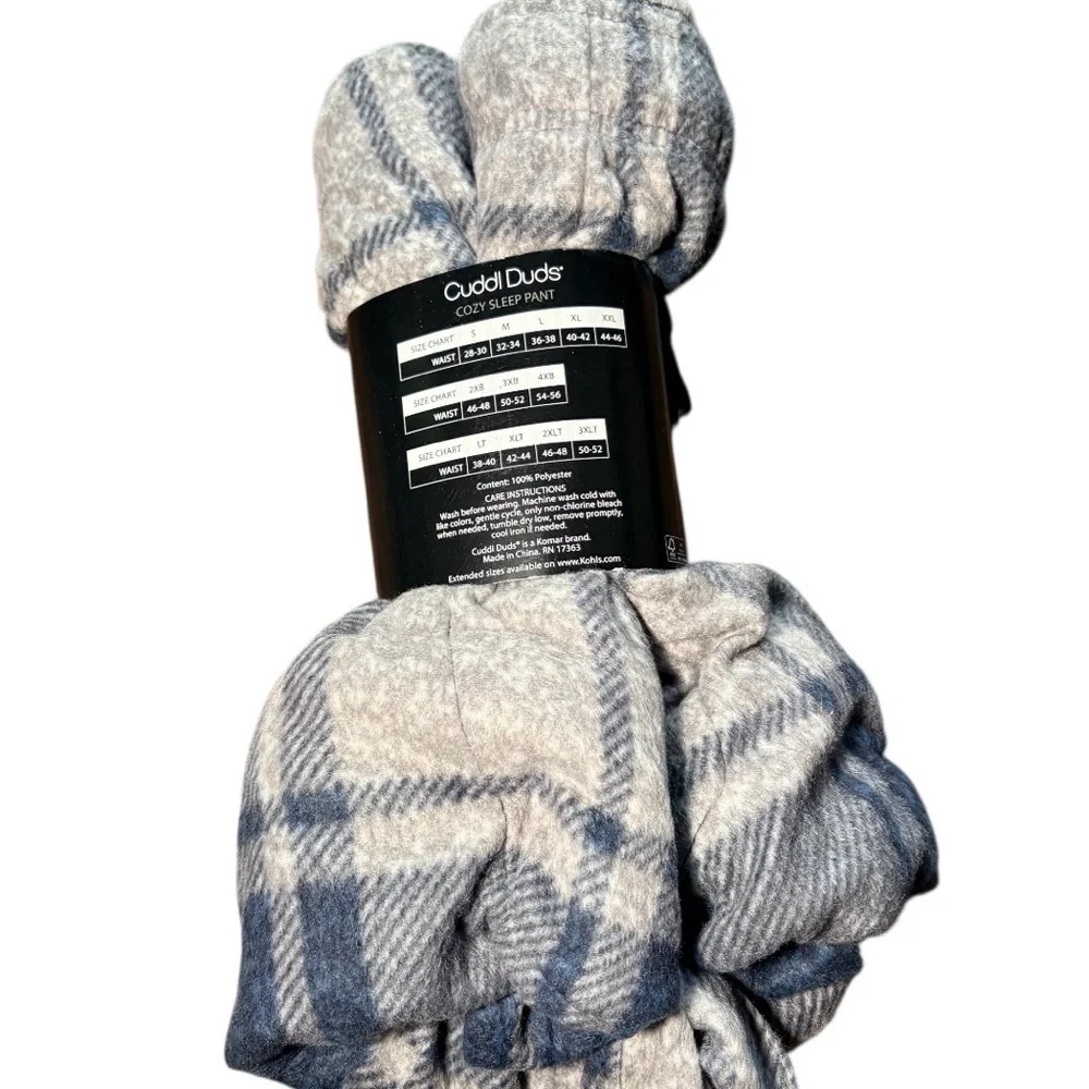 Cuddl Duds Plaid Fleece Pajama Pants Winter Sleepwear Blue Gray 3XB - Picture 4 of 5